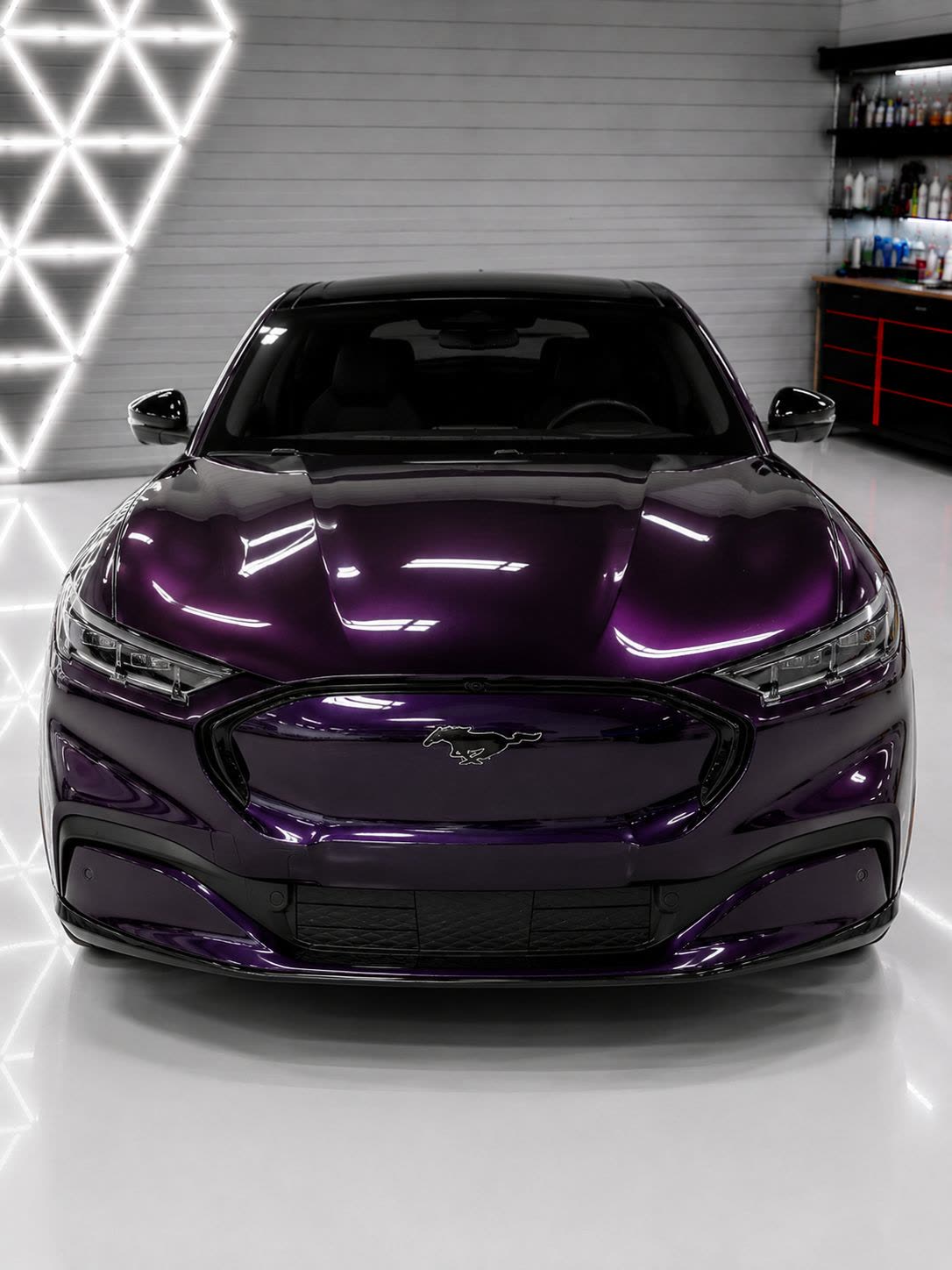 Ford Mustang Mach-E wrapped in purple chrome vinyl